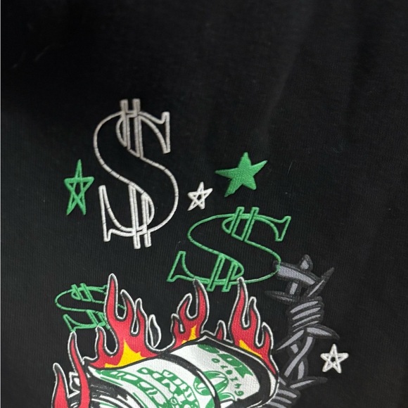 Black Graphic Hoodie Praying Hands Flames Streetwear Skater Indie Small - Picture 6 of 10